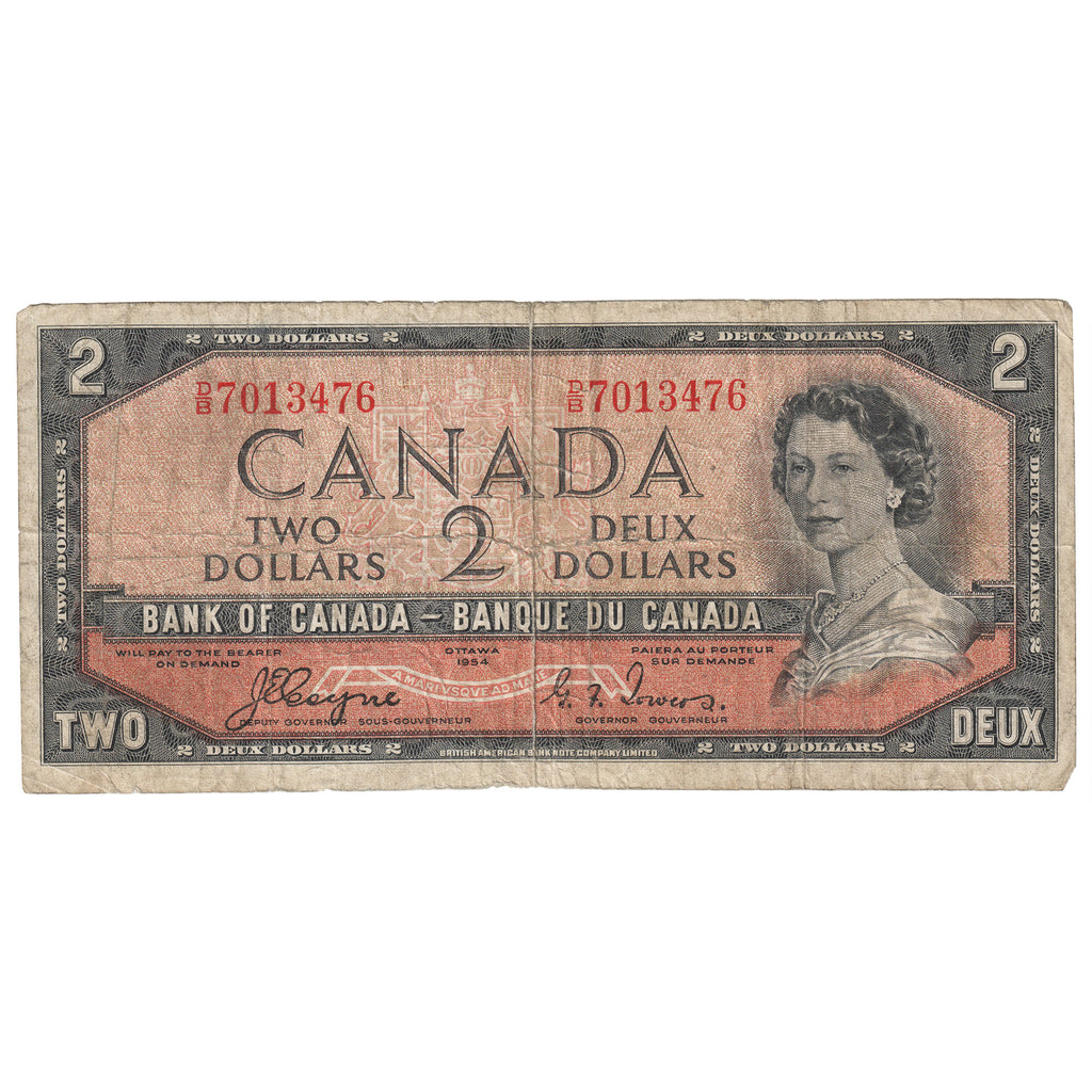 BC-30a 1954 Canada $2 Coyne-Towers, Devil's Face, D/B, Circulated