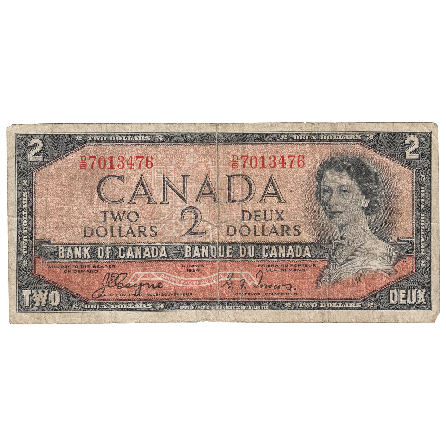 BC-30a 1954 Canada $2 Coyne-Towers, Devil's Face, D/B, Circulated