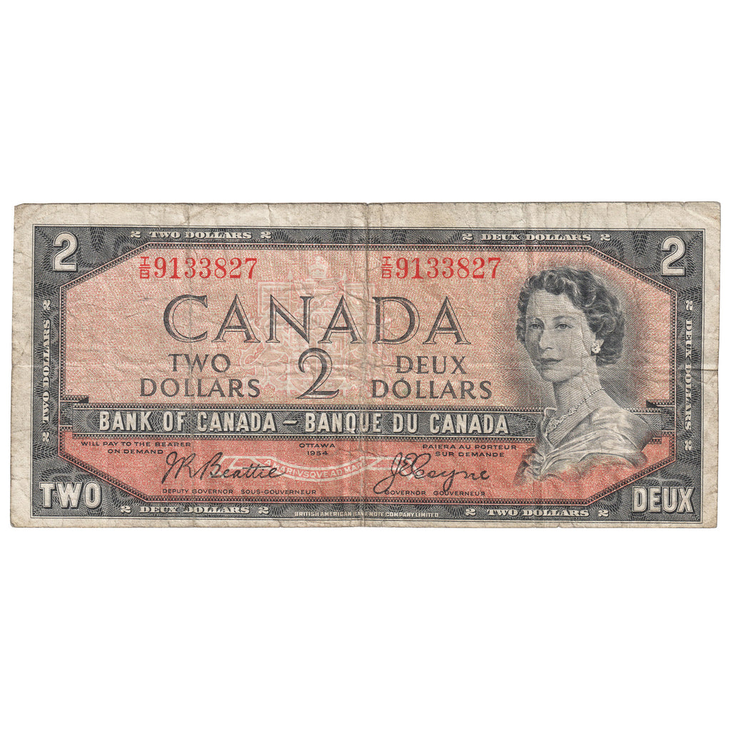 BC-38a 1954 Canada $2 Beattie-Coyne, I/B, VG