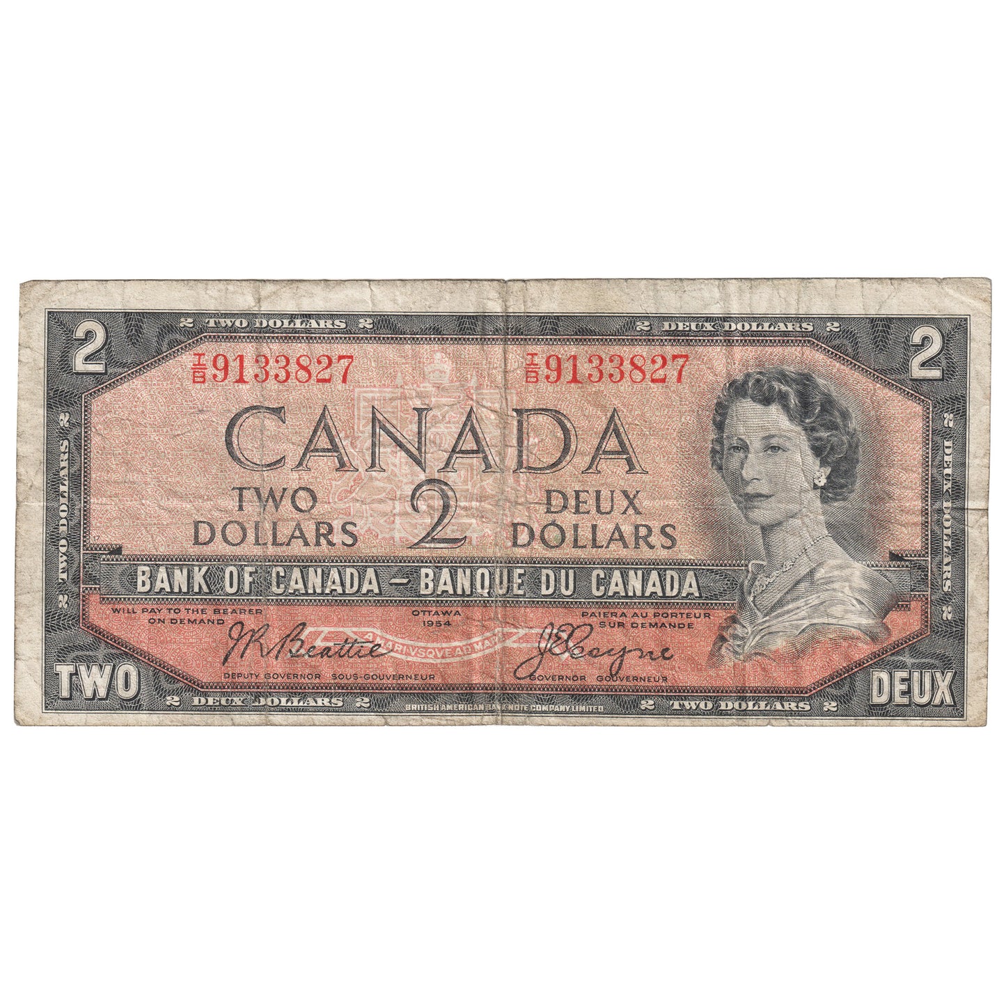 BC-38a 1954 Canada $2 Beattie-Coyne, I/B, VG
