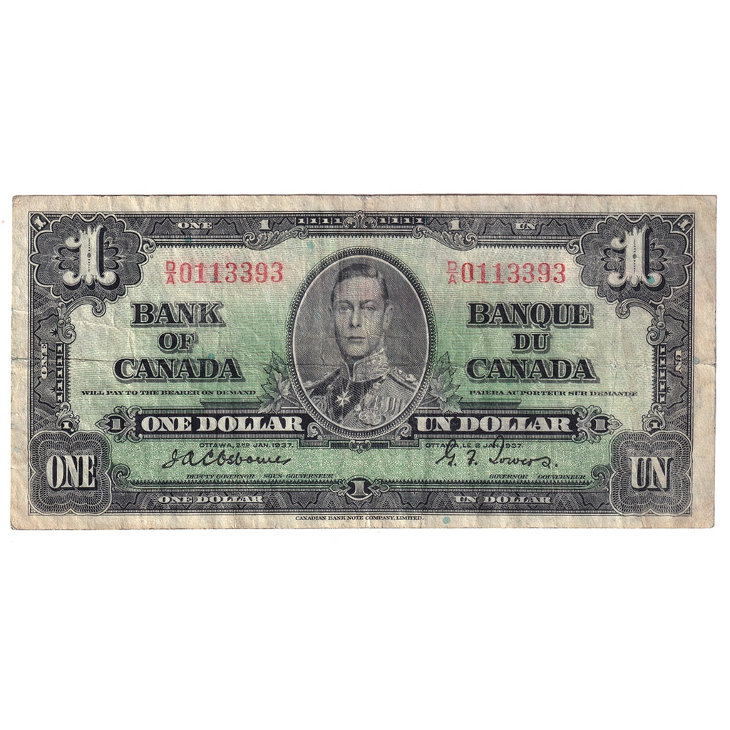 BC-21a 1937 Canada $1 Osborne-Towers, D/A, F-VF (F15)