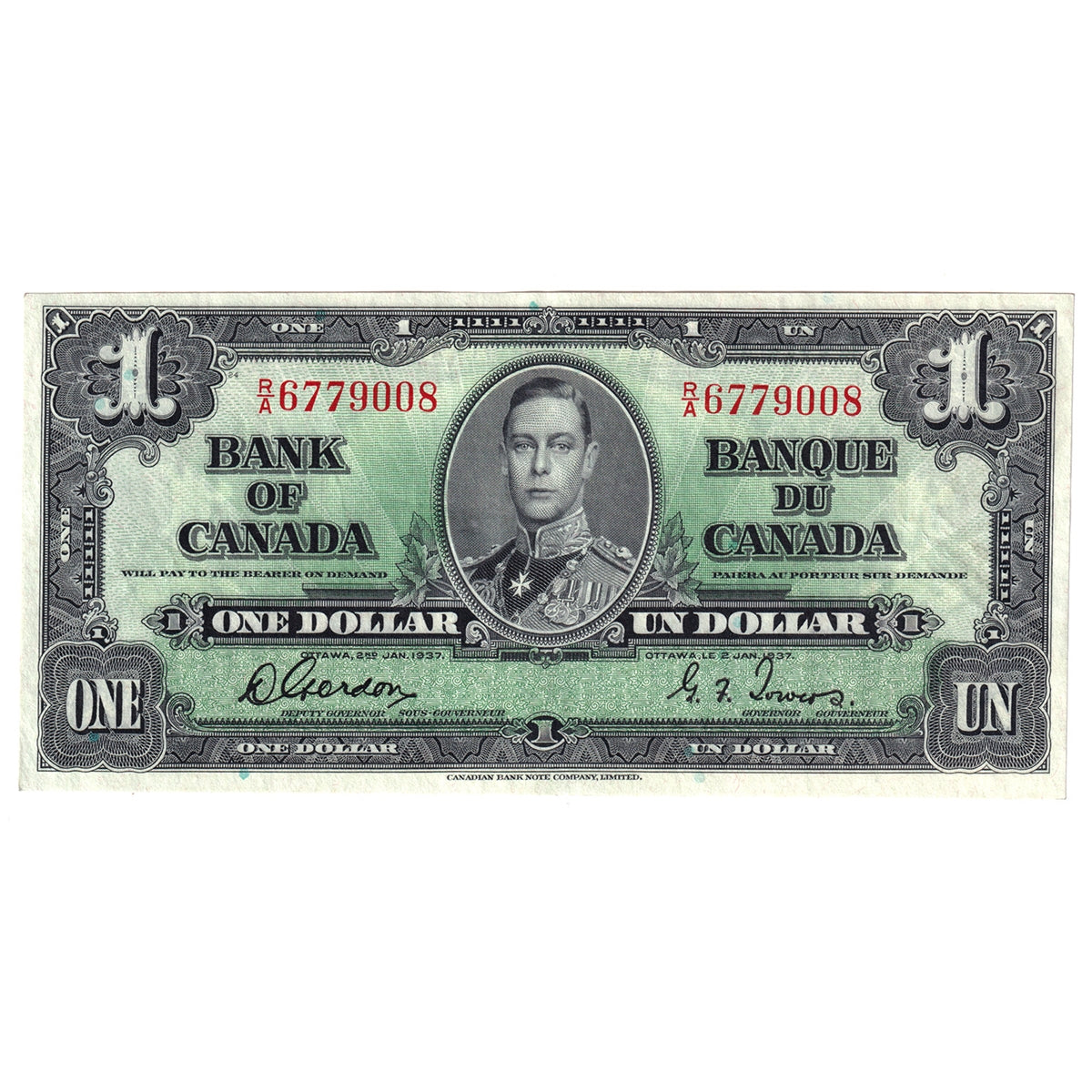 BC-21c 1937 Canada $1 Gordon-Towers, R/A, Extra Fine (EF40)