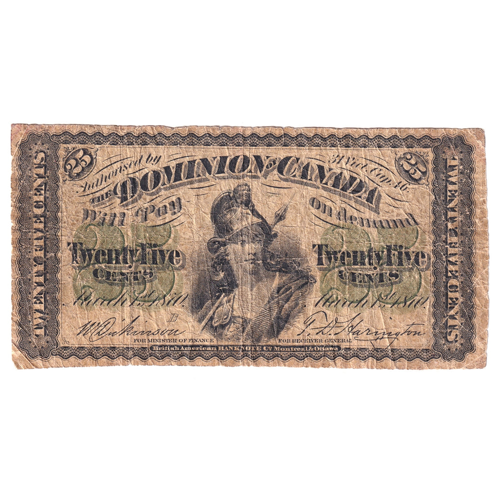 DC-1b 1870 Dominion 25-cent Shinplaster, Dickinson-Harington, Large B, CIRC