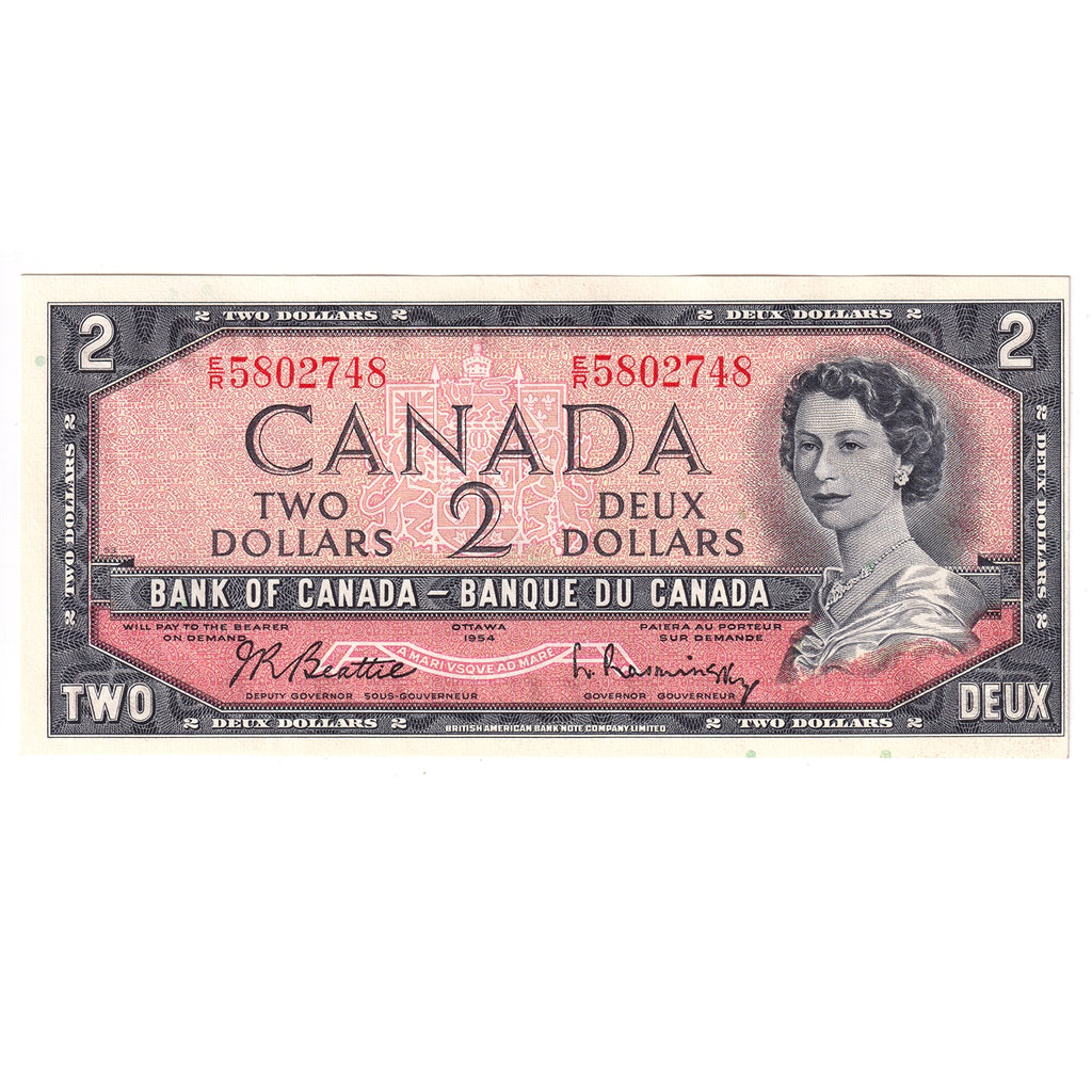 BC-38b 1954 Canada $2 Beattie-Rasminsky, E/R, Uncirculated (MS60)