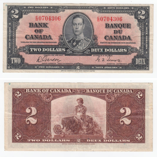 BC-22b 1937 Canada $2 Gordon-Towers, E/B, Very Fine (VF20)