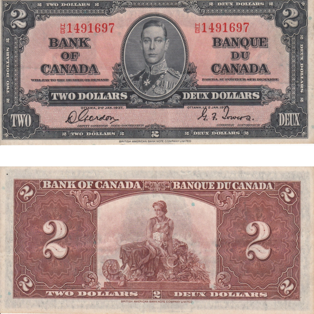 BC-22b 1937 Canada $2 Gordon-Towers, H/B, Extra Fine (EF40)