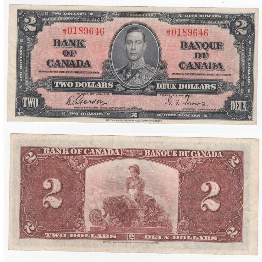 BC-22b 1937 Canada $2 Gordon-Towers, J/B, Very Fine (VF20)