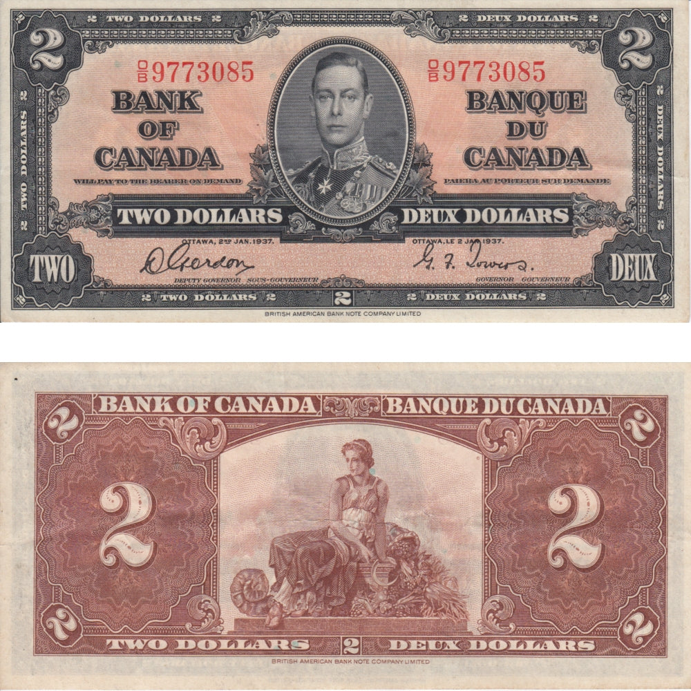 BC-22b 1937 Canada $2 Gordon-Towers, O/B, Extra Fine (EF40)