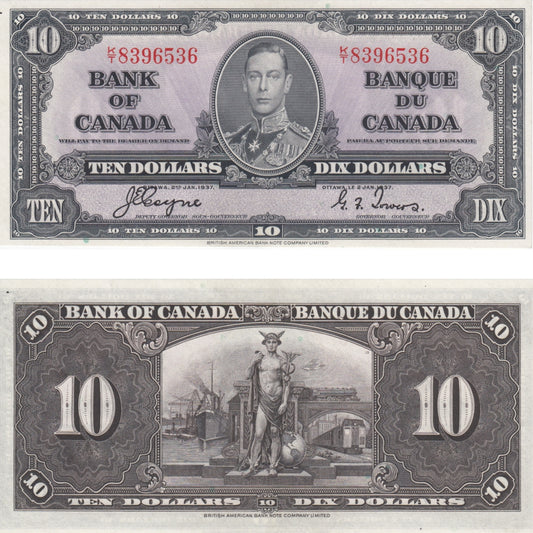 BC-24c 1937 Canada $10 Coyne-Towers, K/T, AU