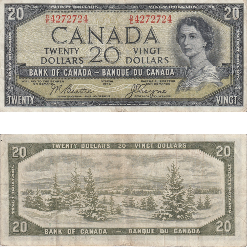BC-33b 1954 Canada $20 Beattie-Coyne, Devil's Face, D/E, F-VF (F15)