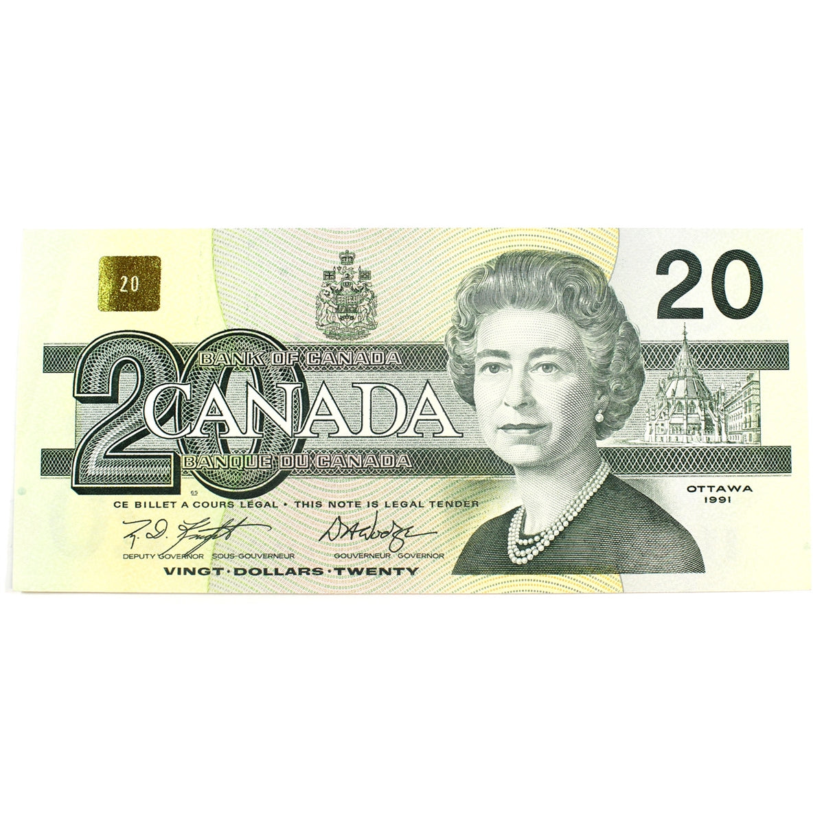 BC-58d-i 1991 Canada $20 Knight-Dodge, AYF, Almost Uncirculated (AU50)
