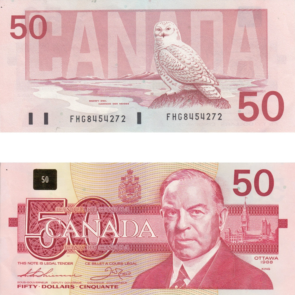 BC-59a 1988 Canada $50 Thiessen-Crow, FHG, Small F, Almost Uncirculated (AU50)
