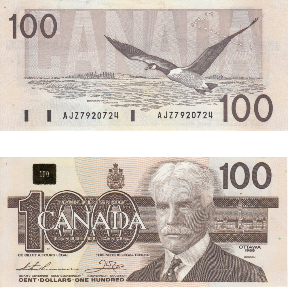 BC-60a-i 1988 Canada $100 Thiessen-Crow, AJZ, Clear BPN, AU-UNC (AU55)