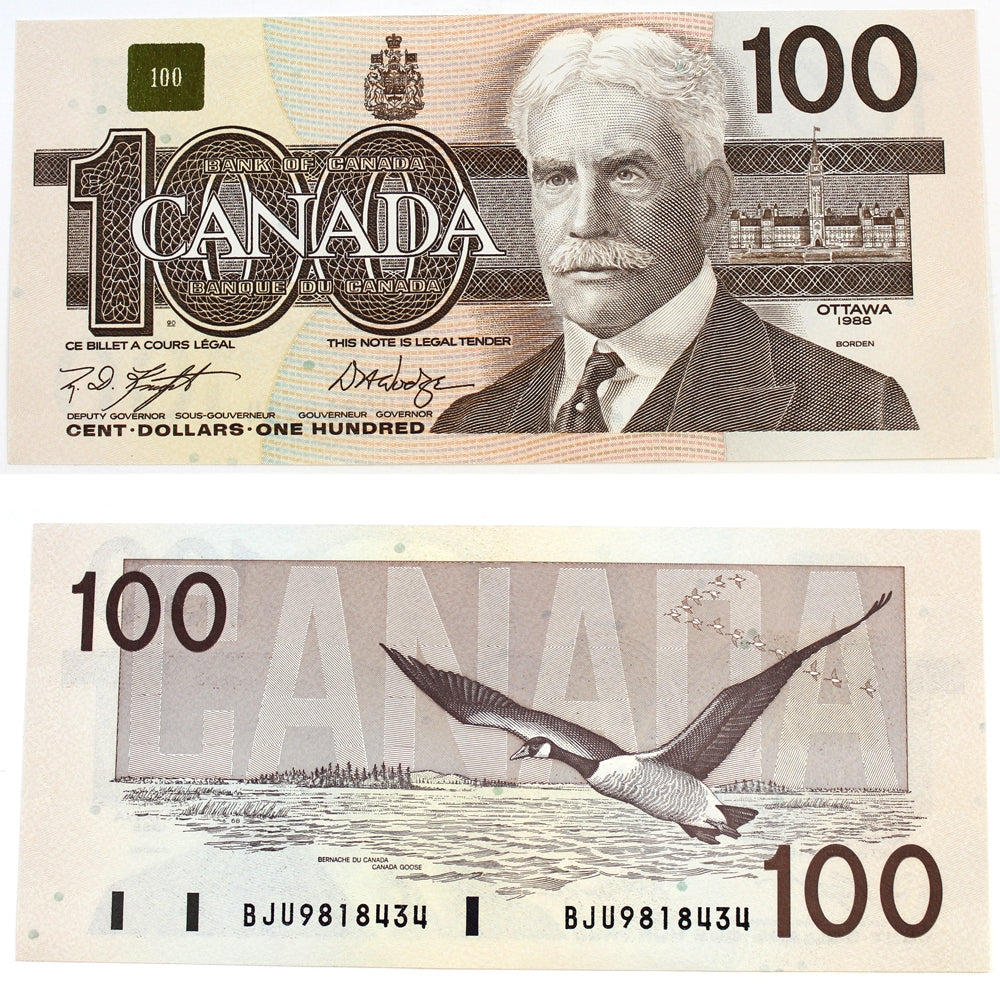 BC-60d 1988 Canada $100 Knight-Dodge, BJU, AU-UNC (AU55)