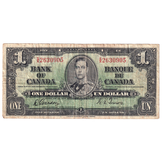 BC-21c 1937 Canada $1 Gordon-Towers, S/A, VF