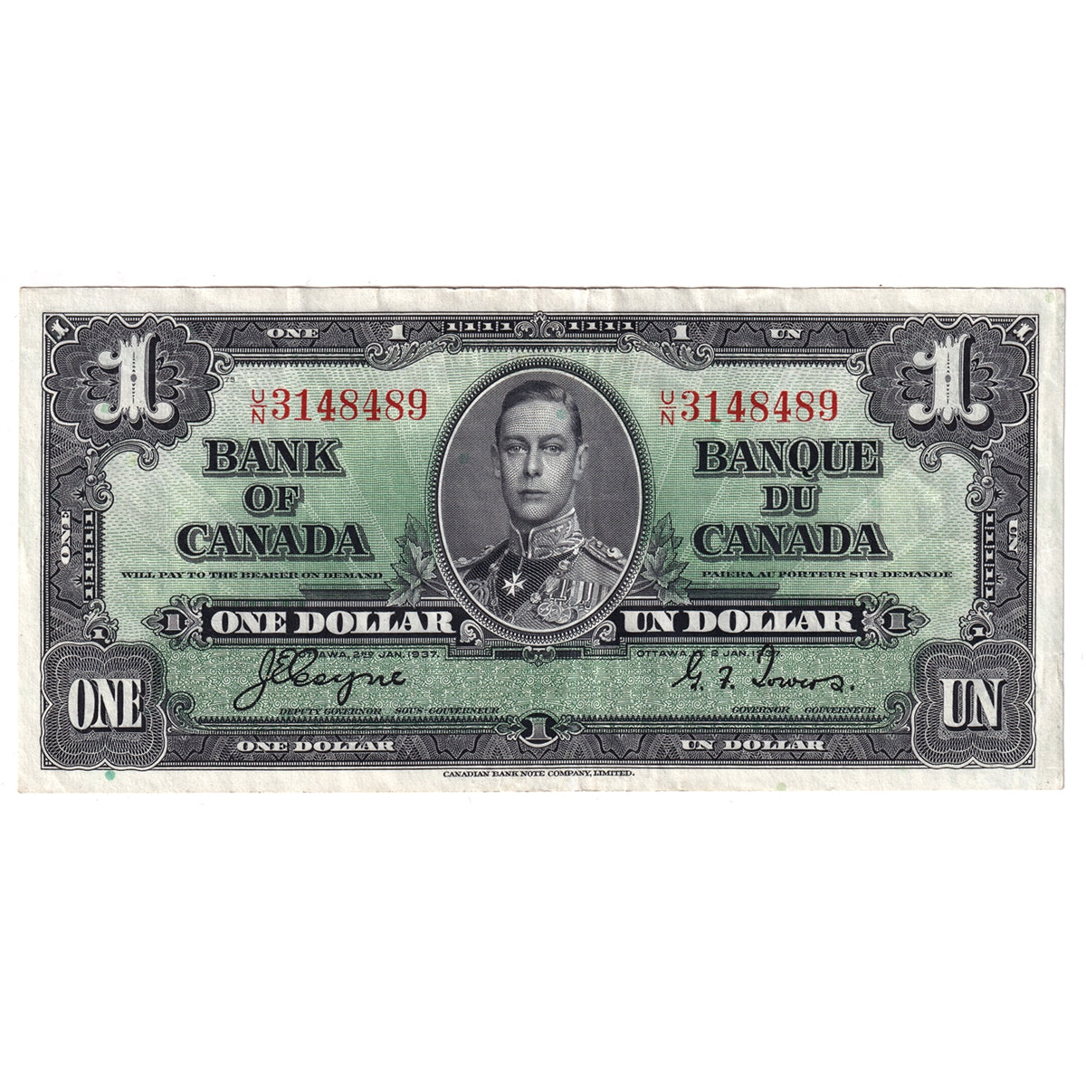 BC-21d 1937 Canada $1 Coyne-Towers, U/N, EF