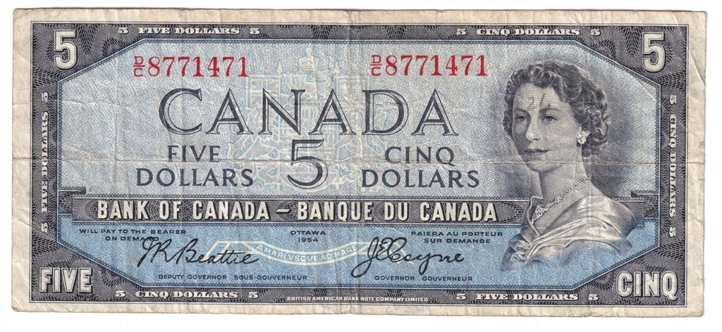 BC-31b 1954 Canada $5 Beattie-Coyne, Devil's Face, D/C, VG-F