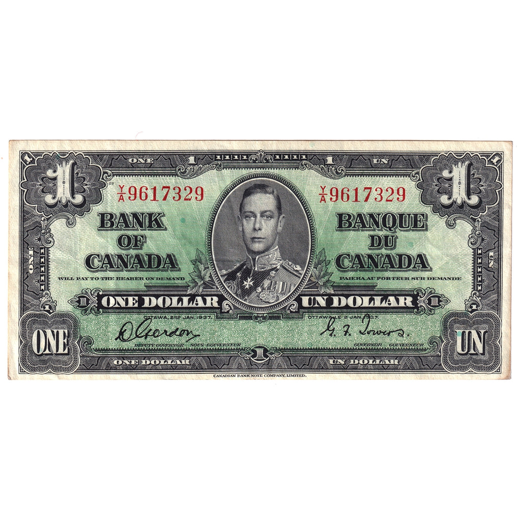 BC-21c 1937 Canada $1 Gordon-Towers, Y/A, Extra Fine (EF40)