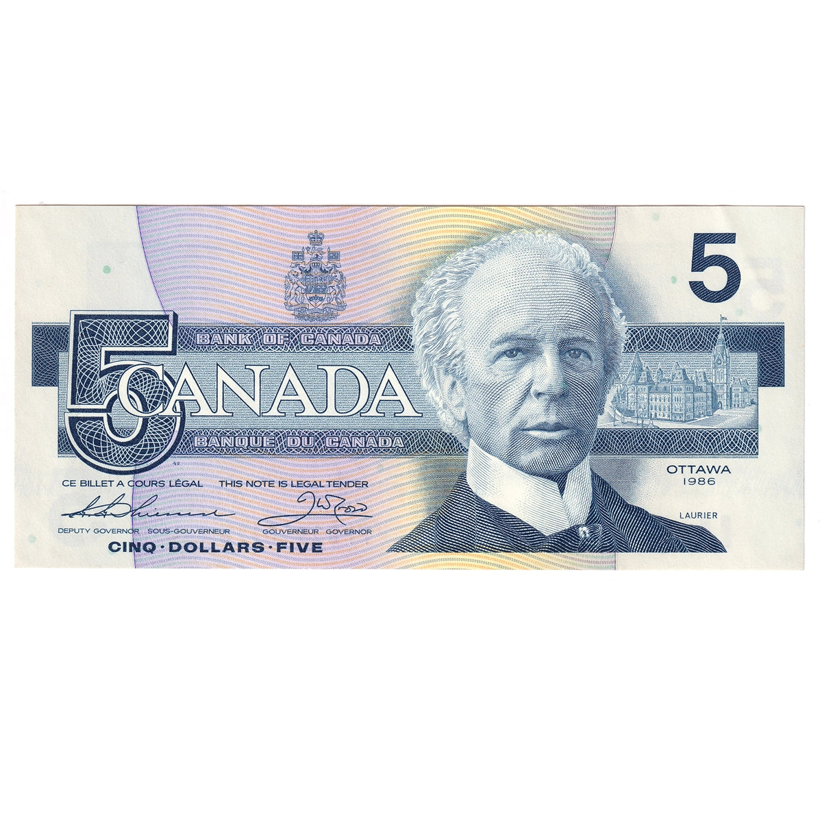 BC-56b 1986 Canada $5 Thiessen-Crow, FPB, AU-UNC