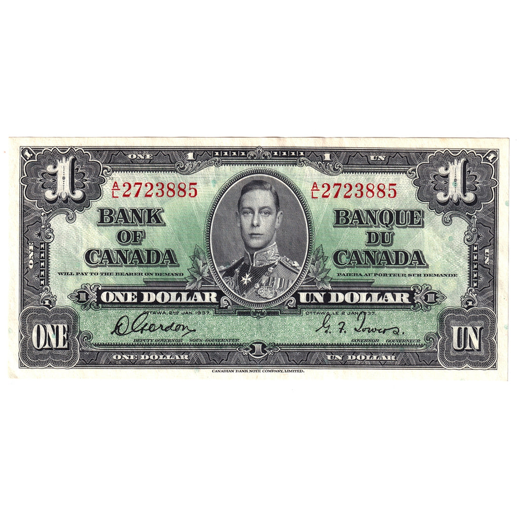 BC-21c 1937 Canada $1 Gordon-Towers, A/L, AU-UNC (AU55)