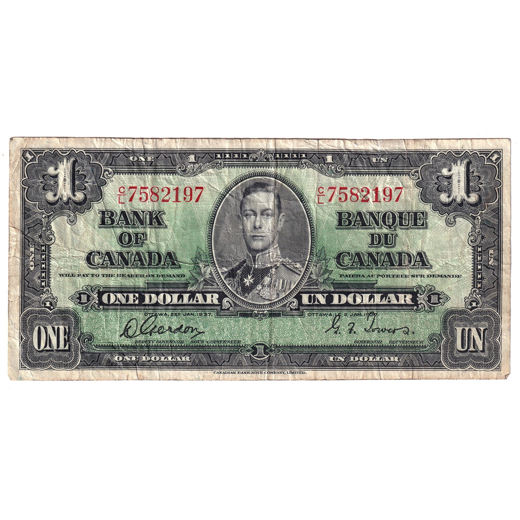 BC-21c 1937 Canada $1 Gordon-Towers, C/L, F-VF (F15)