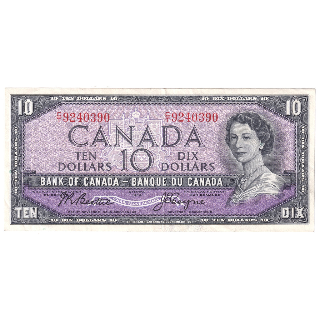 BC-40a 1954 Canada $10 Beattie-Coyne, C/T, Extra Fine (EF40)