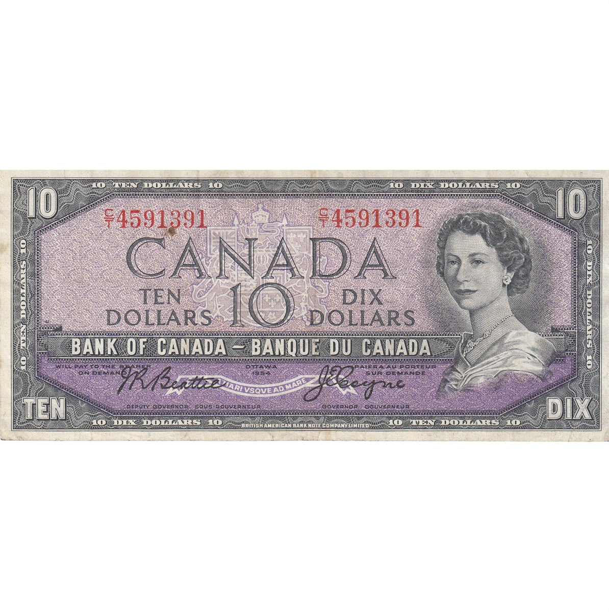 BC-40a 1954 Canada $10 Beattie-Coyne, C/T, VF