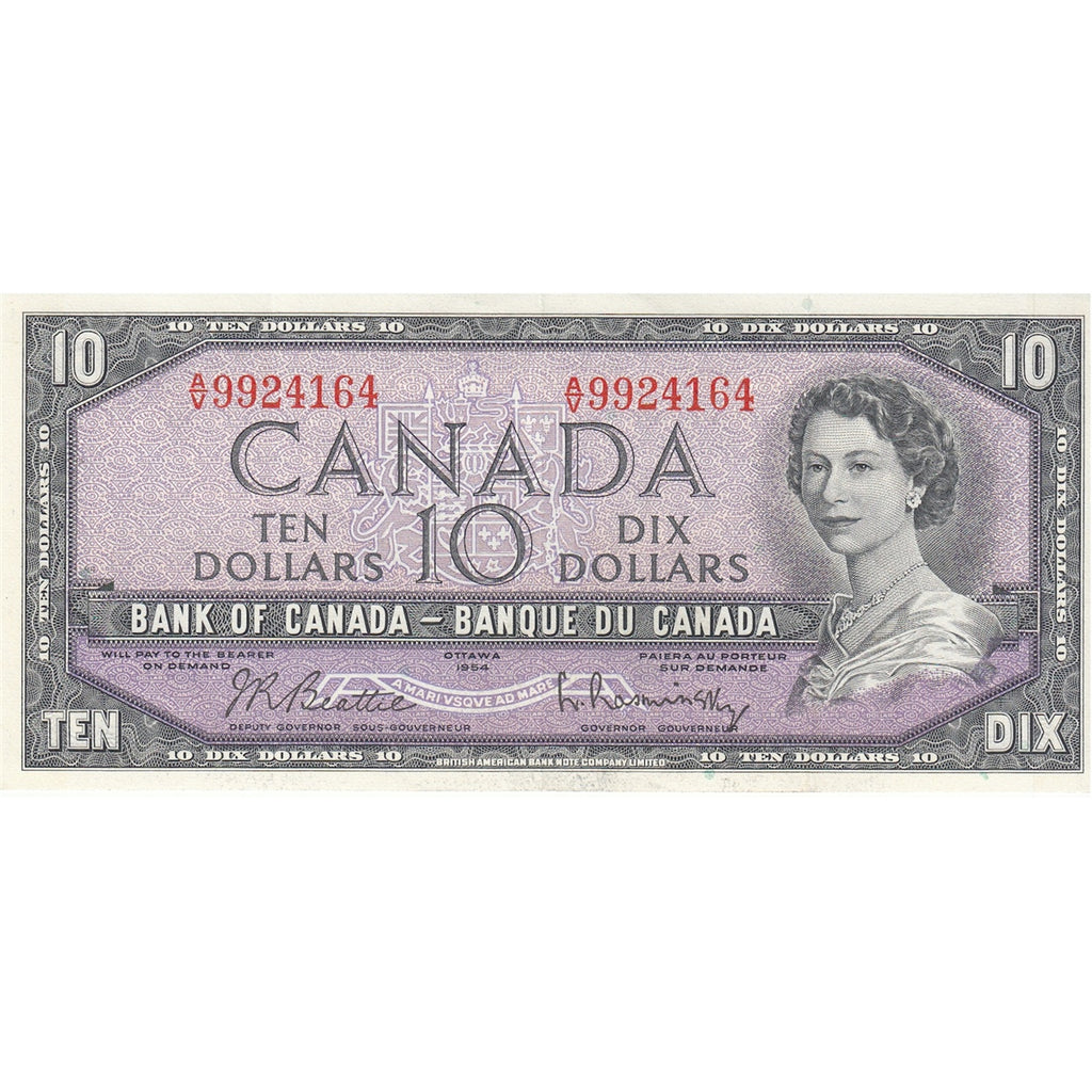 BC-40b 1954 Canada $10 Beattie-Rasminsky, A/V, VF-EF (VF30)