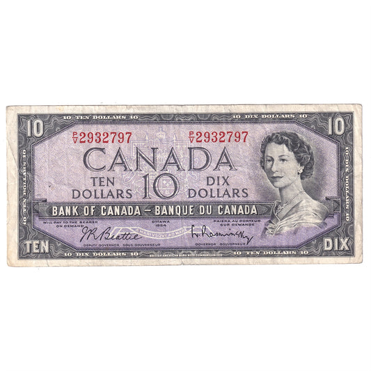 BC-40b 1954 Canada $10 Beattie-Rasminsky, P/V, F-VF (F15)