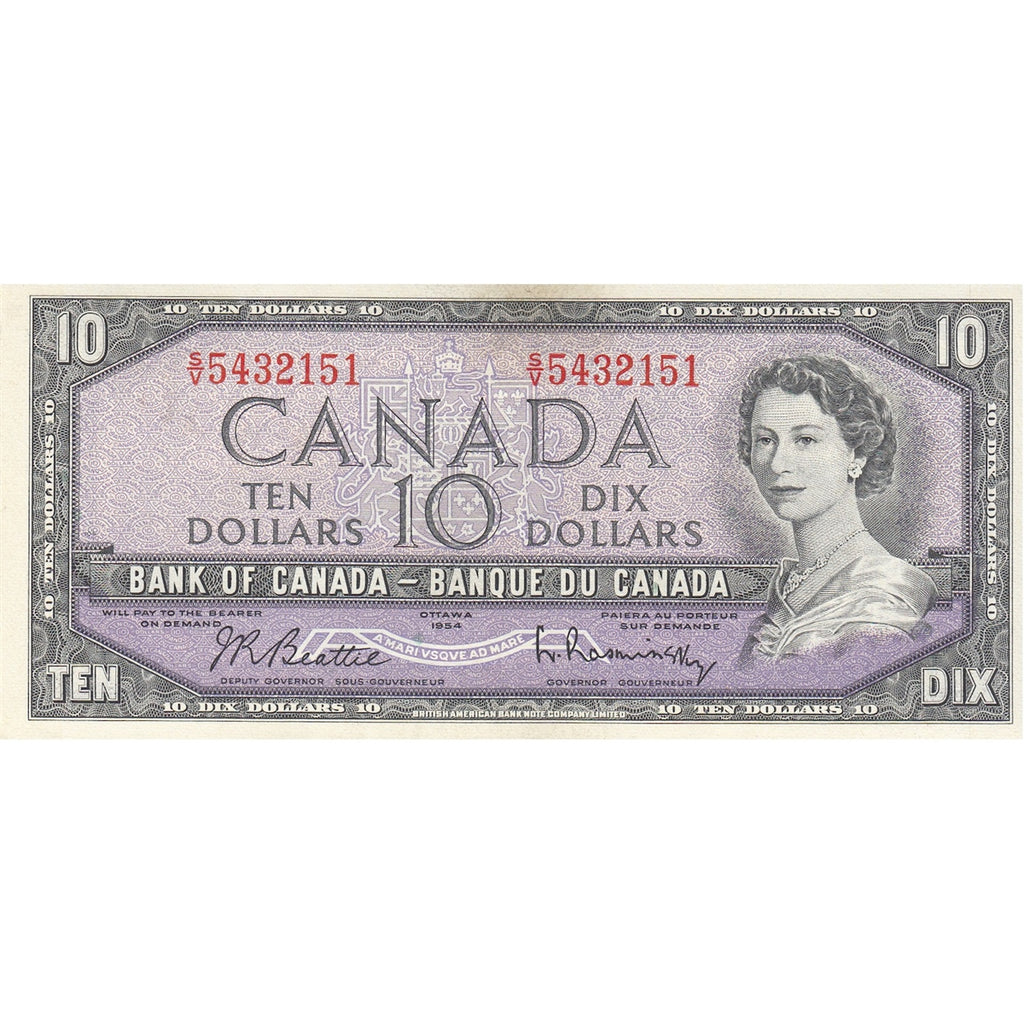 BC-40b 1954 Canada $10 Beattie-Rasminsky, S/V, Almost Uncirculated (AU50)