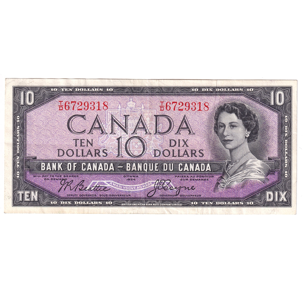 BC-40a 1954 Canada $10 Beattie-Coyne, T/D, VF-EF (VF30)