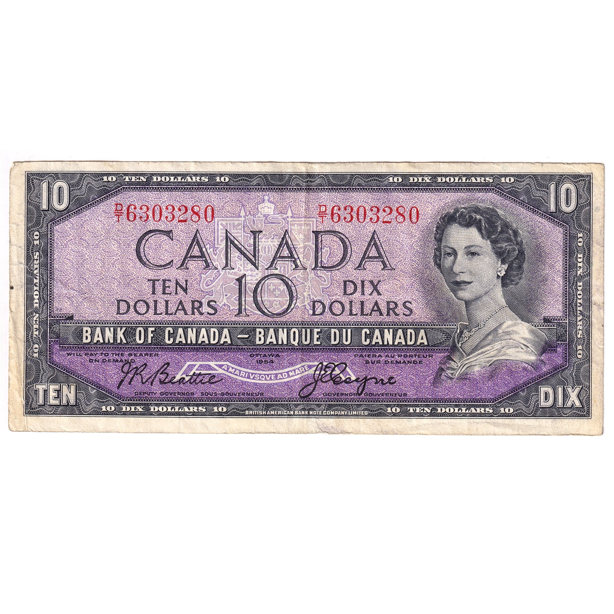 BC-40a 1954 Canada $10 Beattie-Coyne, D/T, Very Fine (VF20)