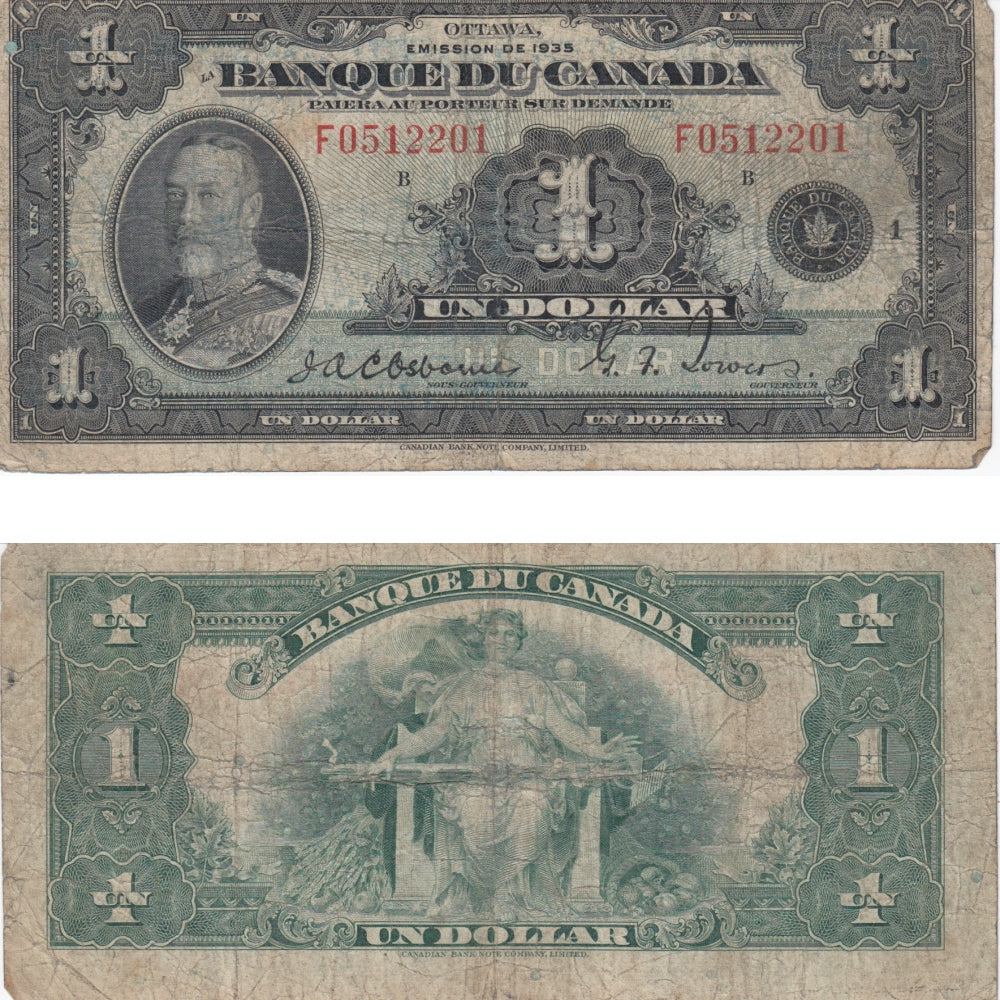 BC-2 1935 Canada $1 Osborne-Towers, French, G-VG (G6)