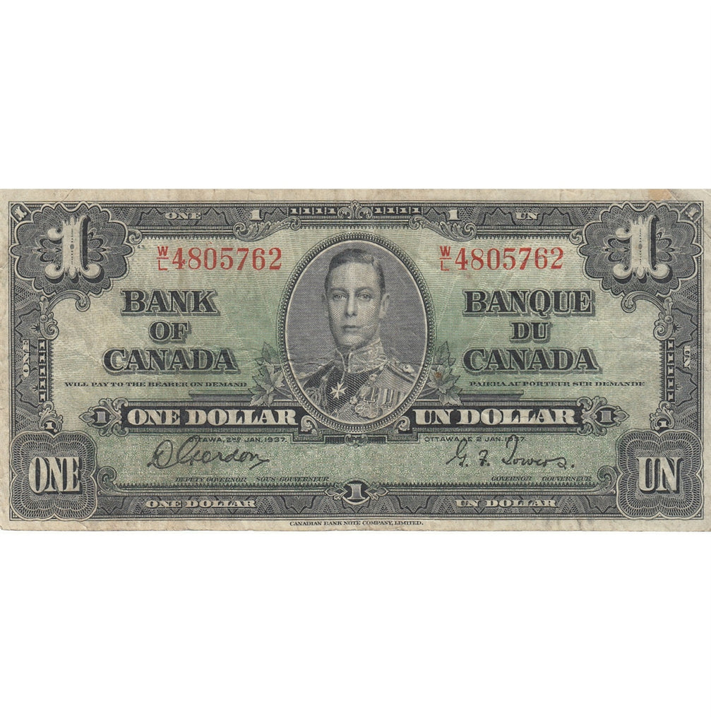 BC-21c 1937 Canada $1 Gordon-Towers, W/L, Very Fine (VF20)