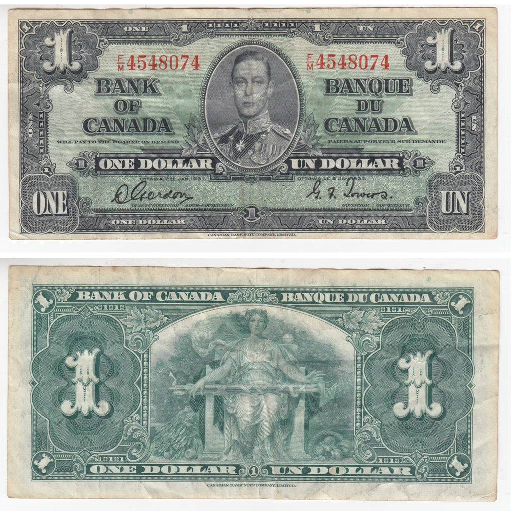 BC-21c 1937 Canada $1 Gordon-Towers, F/M, VF-EF (VF30)