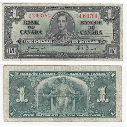 BC-21d 1937 Canada $1 Coyne-Towers, S/N, F-VF