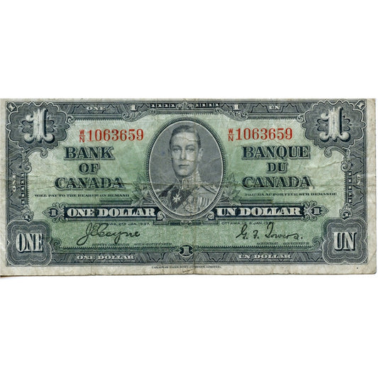 BC-21d 1937 Canada $1 Coyne-Towers, W/N, VG-F (VG10)