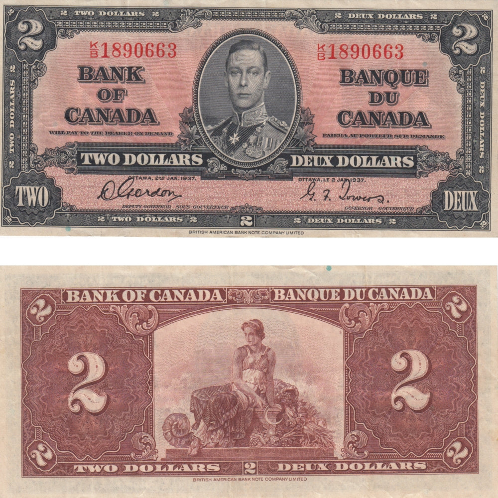 BC-22b 1937 Canada $2 Gordon-Towers, K/B, VF-EF (VF30)