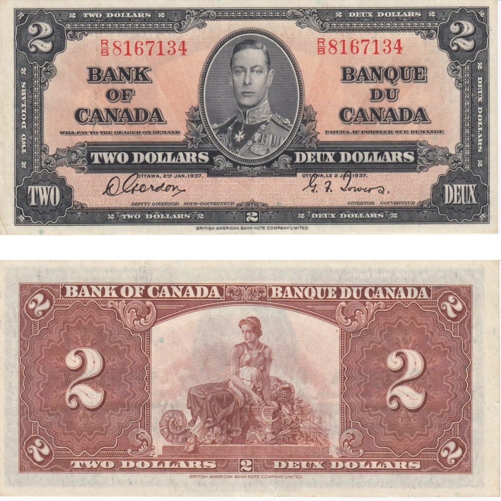 BC-22b 1937 Canada $2 Gordon-Towers, R/B, VF-EF (VF30)