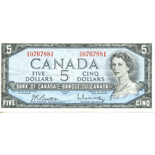 BC-39b 1954 Canada $5 Beattie-Rasminsky, V/S, Very Fine (VF20)