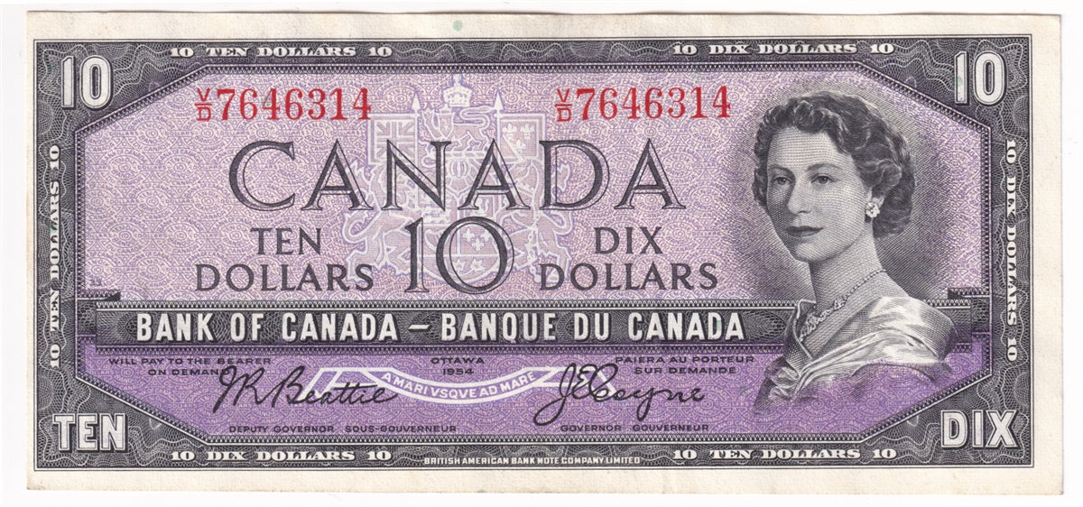BC-40a 1954 Canada $10 Beattie-Coyne, V/D, EF