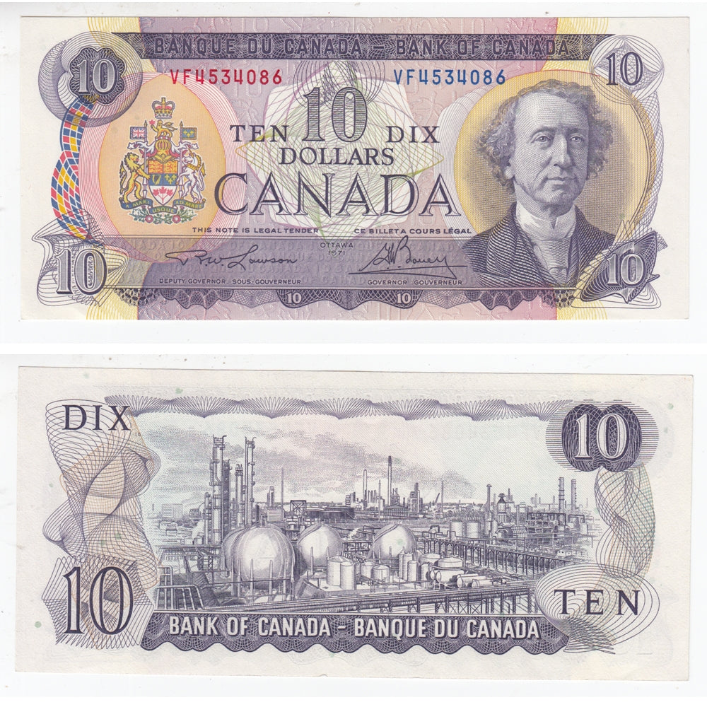 BC-49c 1971 Canada $10 Lawson-Bouey, Very Fine (VF20), Uncirculated (MS60)