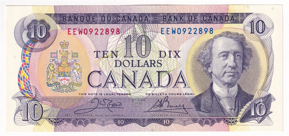 BC-49d 1971 Canada $10 Crow-Bouey, EEW, AU-UNC (AU55)