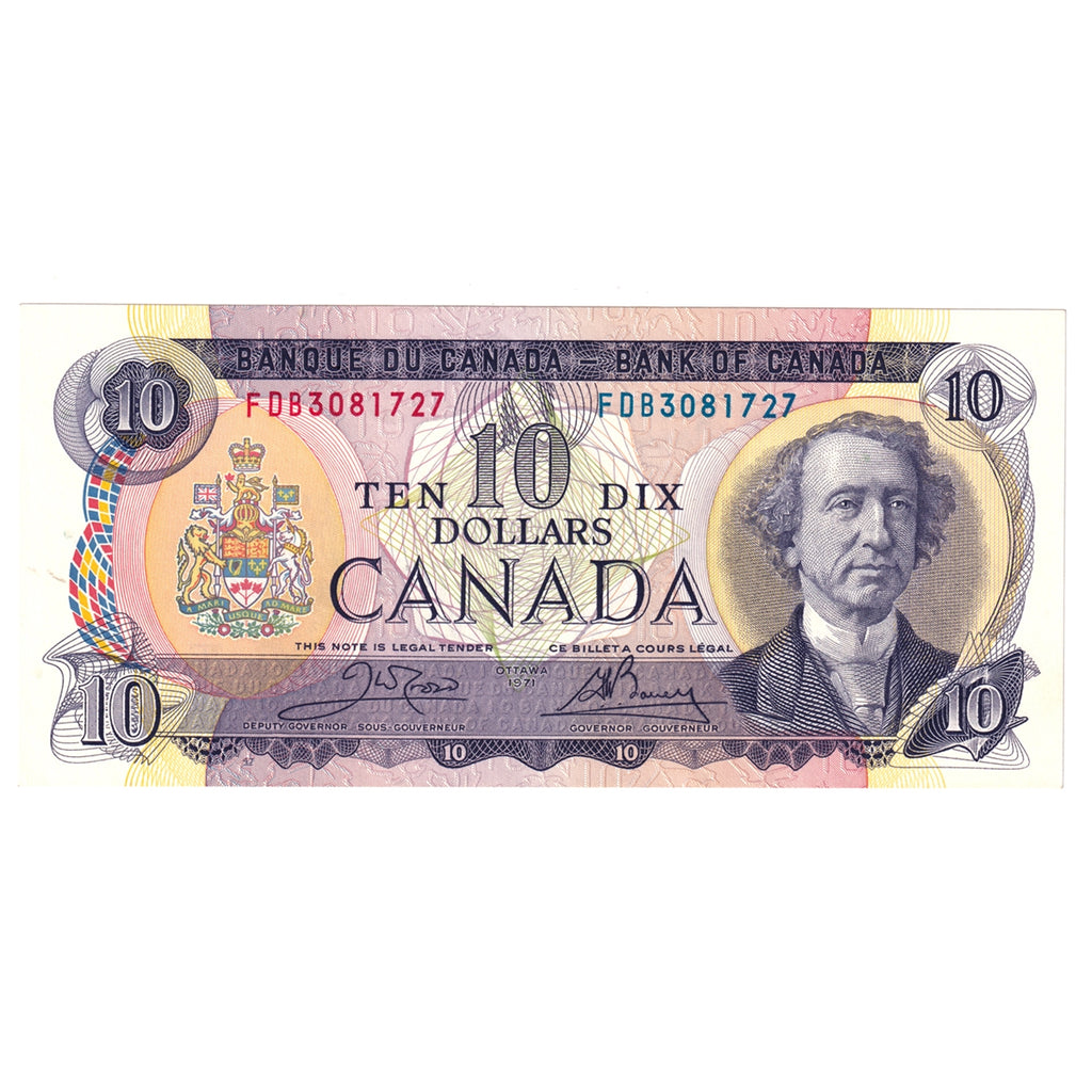 BC-49d 1971 Canada $10 Crow-Bouey, FDB, AU-UNC (AU55)