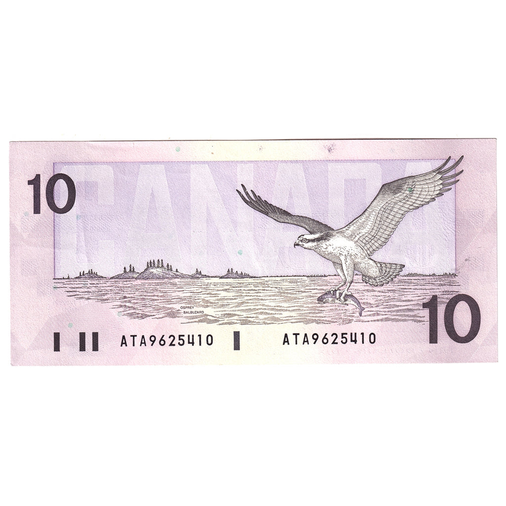 BC-57a 1989 Canada $10 Thiessen-Crow, ATA, Almost Uncirculated (AU50)
