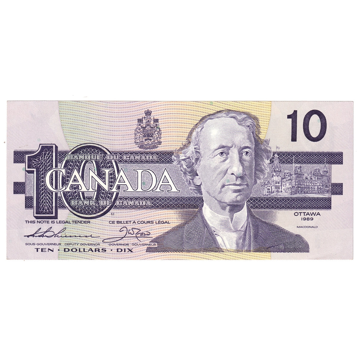BC-57a 1989 Canada $10 Thiessen-Crow, ATF, AU-UNC (AU55)