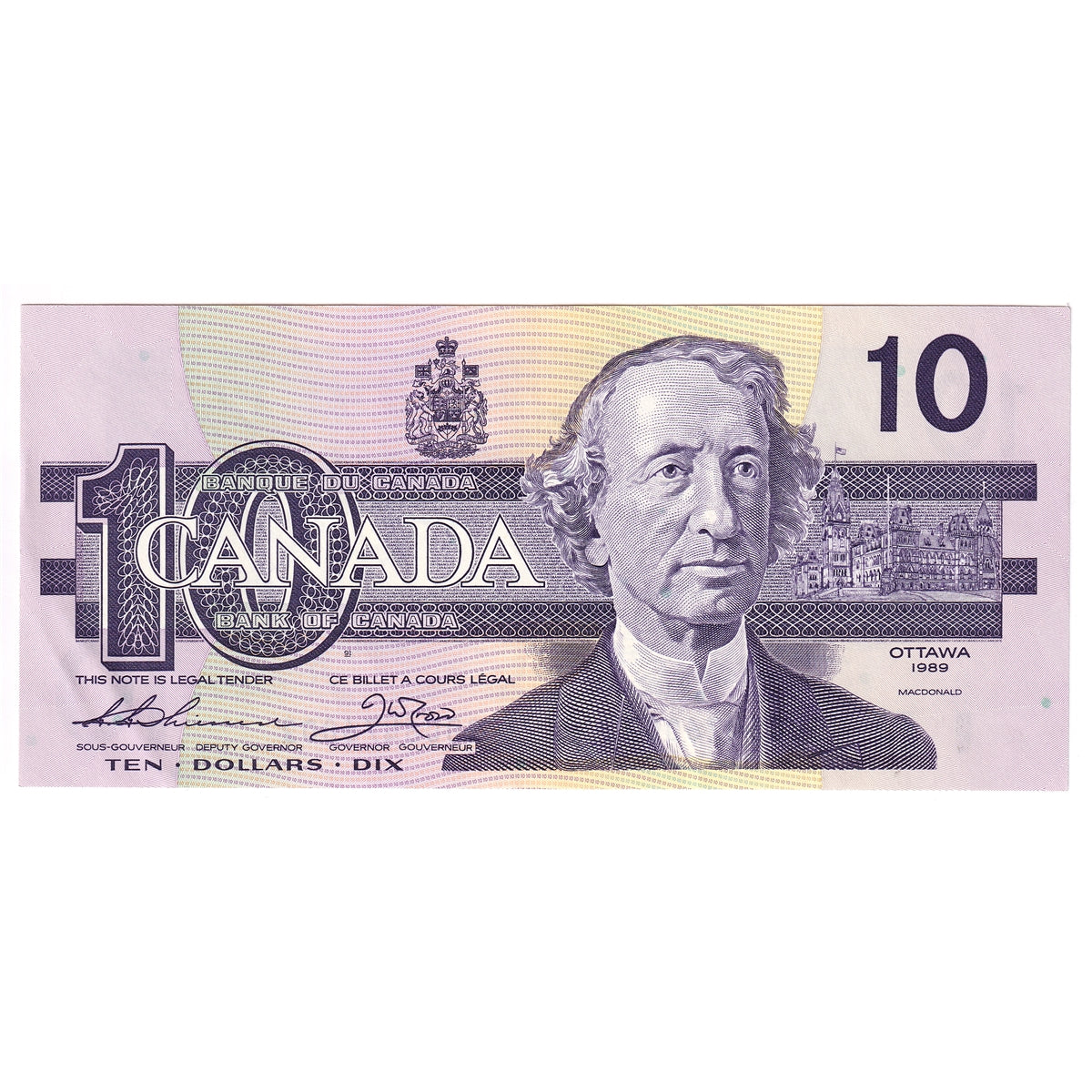 BC-57a 1989 Canada $10 Thiessen-Crow, BDC, Almost Uncirculated (AU50)