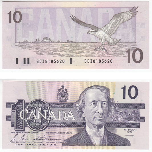 BC-57b 1989 Canada $10 Bonin-Thiessen, BDI, Choice Uncirculated (CUNC63)