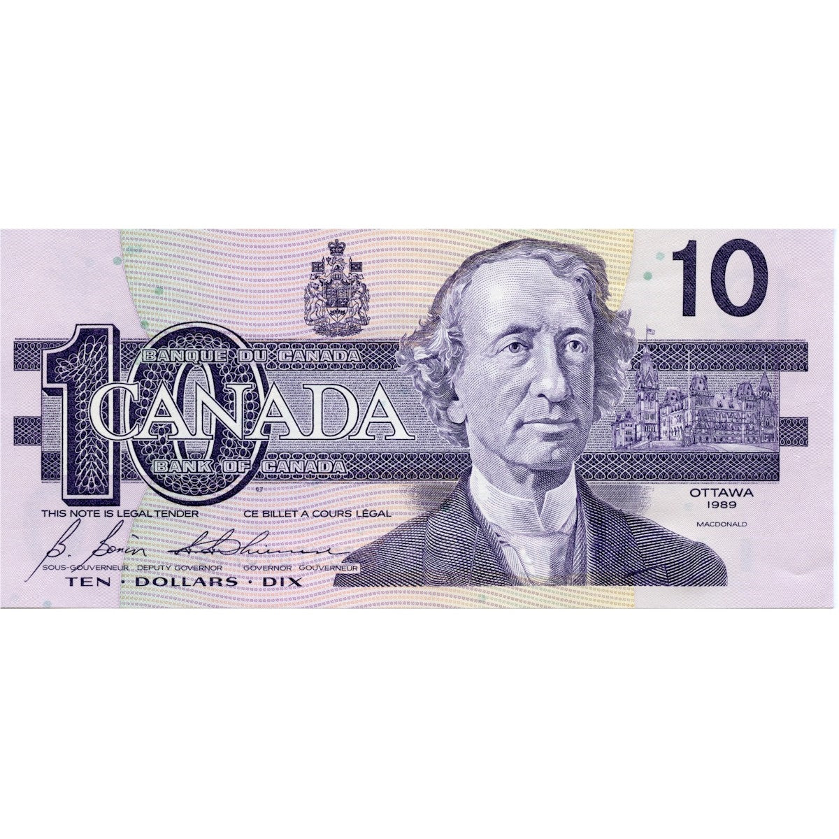 BC-57b 1989 Canada $10 Bonin-Thiessen, BDV, Uncirculated (MS60)