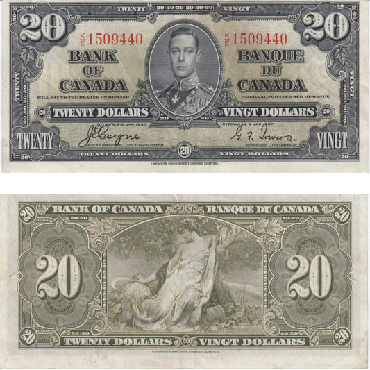 BC-25c 1937 Canada $20 Coyne-Towers, K/E, EF